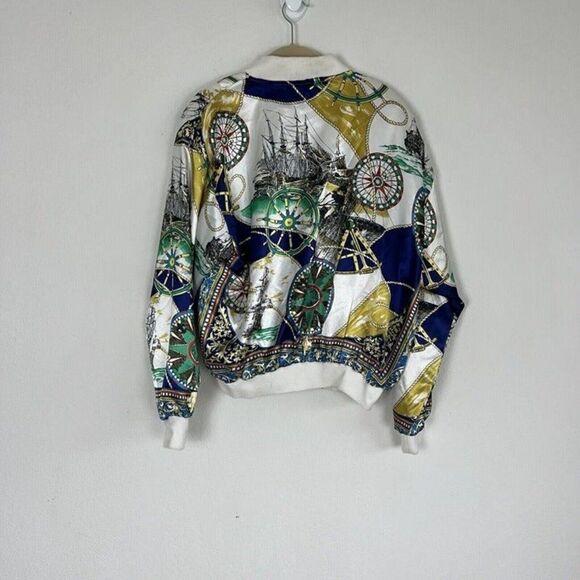 Casual Corner Vintage 80s Womens Satin Nautical Map Zip Up Bomber Jacket OS - Picture 2 of 11